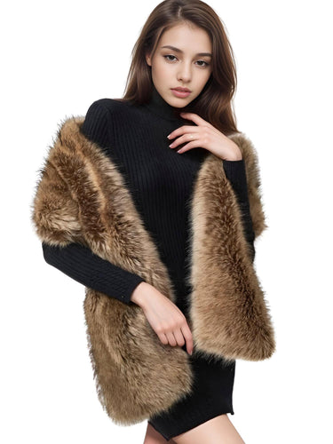 Women's Faux Fur Shawl Long Scarf Neck Warmer Women Furry Shawl Wedding Bridal Jacket Formal Evening Party Shrug Accessories, Drestiny, Scarves, Shawls, One Size, United States, Canada, Australia, New Zealand, United Kingdom, Faux Fur Shawl, Faux Fur Wrap, Luxury Faux Fur Shawl, Wedding Guest Faux Fur Shawl, Black Faux Fur Shawl, Brown, Khaki, Black, White, Wine Red, Grey, Camel, Blue Fox, White Coffee Tip, Dark Blue, shopdrestiny.com